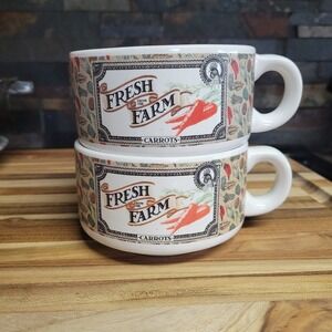 Vintage Set of 2, Houston Foods Fresh From The Farm Soup Cups Carrots and Peas